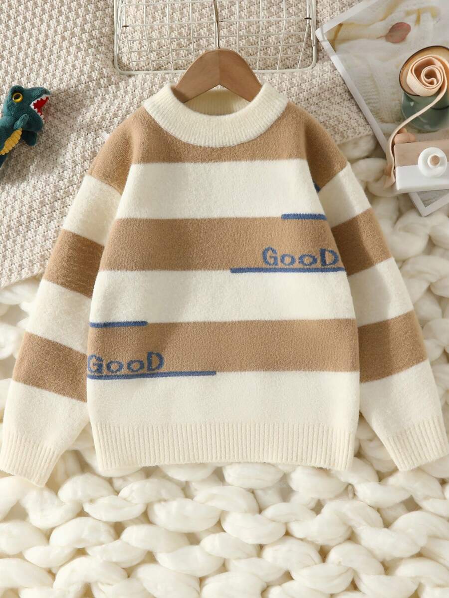 男小童字母圖案撞色套頭毛衣