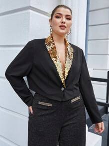 SHEIN BIZwear 加撞色亮片翻領西裝外套 - 黃色 - 查看 8