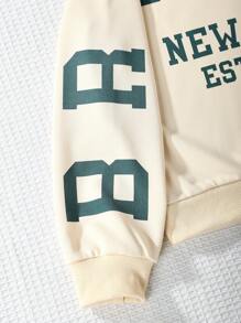 SHEIN Tween Girl Slogan Graphic Drop Shoulder Pullover - Khaki - View 4