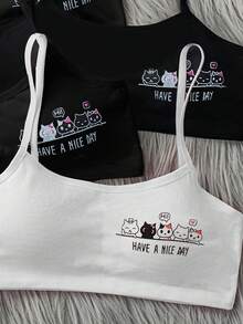 Teen Girl 4pcs Cartoon & Slogan Graphic Cami Bralette - Multicolor - View 3