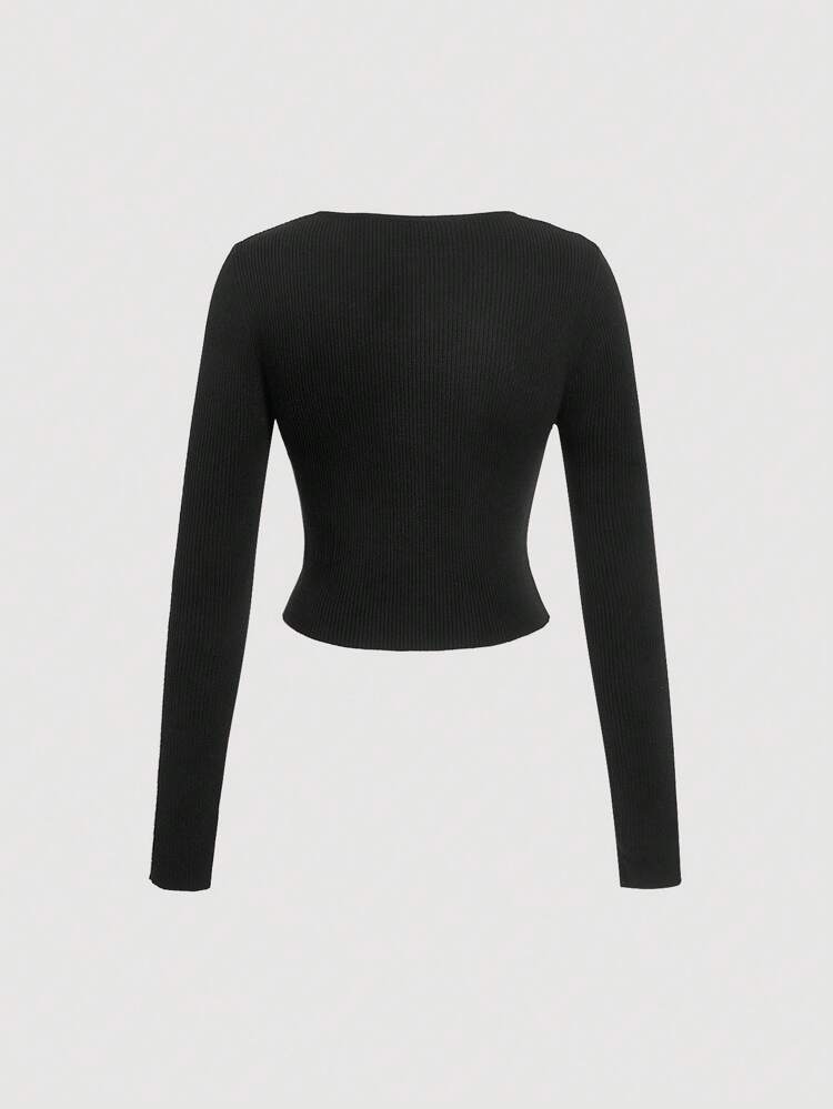 Chain Detail Ribbed Knit Sweater