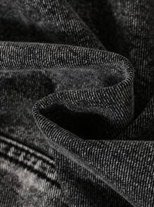 SHEIN Cậu bé Tween Túi có nắp Lót Teddy Áo khoác denim Without Tee - màu đen - Xem 7