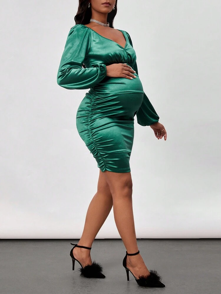 Maternity Wrought Cloth Lantern Sleeve Hip-covering Dress