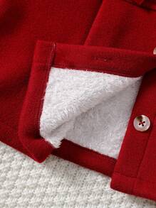SHEIN Young Girl Fuzzy Trim Hooded Bow Front Overcoat - Red - View 6
