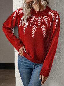 EMERY ROSE 幾何圖案插肩袖套頭毛衣 - 紅色 - 查看 6