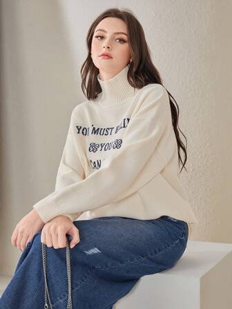 Mulvari Pullover mit hohem Kragen und Drop Shoulder für Damen