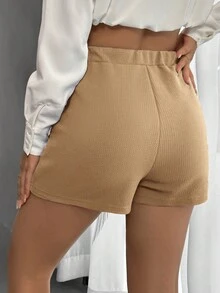 SHEIN Privé Tách Viền rìa Váy quần - Màu Khaki - Xem 2