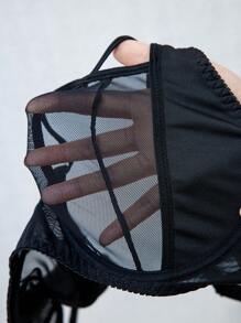 Plus Size Hollow Out Sexy Lingerie Set Mesh Underwire - Black - View 4