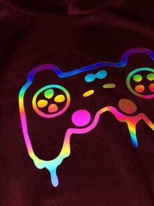 SHEIN Tween Boy Reflective Cartoon Graphic Hoodie & Sweatpants - Burgundy - View 4