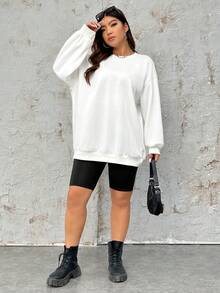 SHEIN EZwear 大码标语印花运动衫 - 白色 - 查看 4