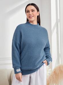 Mulvari Talla grande Jersey con diseño de parche de hombros caídos teddy - Azul - Ver 1