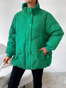 SHEIN Unity Abrigo con cremallera con botón de hombros caídos - Verde - Ver 4