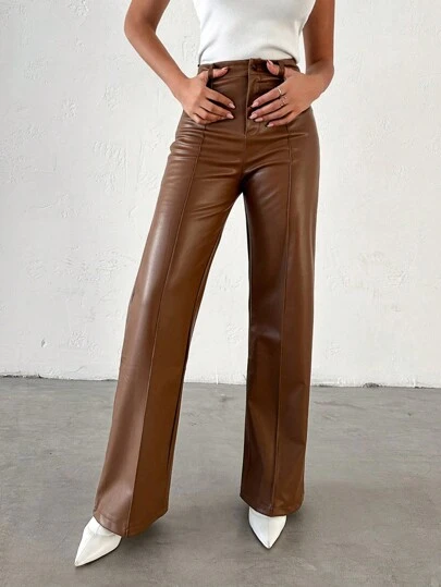 EURMUSE Seam Front Straight Leg Pants