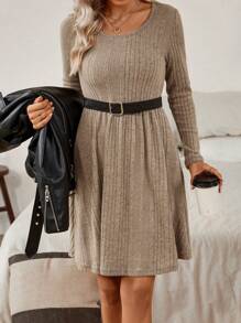 SHEIN Clasi Solid A-line Dress Without Belt - Apricot - View 5