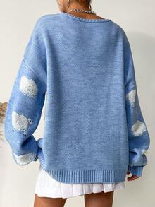 EURMUSE Jersey con patrón de dibujos animados de hombros caídos - Azul - Ver 2