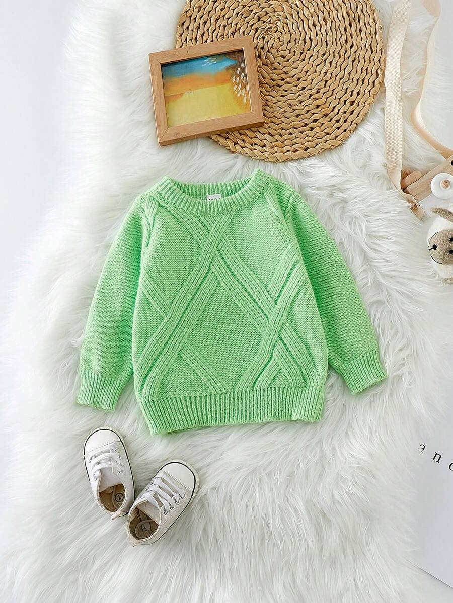 Bebé Chicas Suéter de punto unicolor - Verde - Ver 1