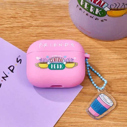 FRIENDS X SHEIN Central Perk 咖啡杯图案粉色耳机盒，礼物