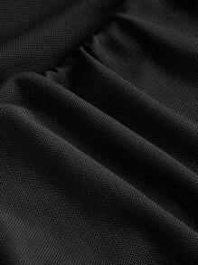 SHEIN ICON 大碼水鑽褶邊荷葉邊網紗半身裙 - 黑色 - 查看 7