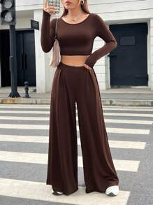 SHEIN EZwear Conjunto De Dos Piezas - Marrón - Ver 1