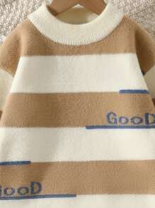 男小童字母圖案撞色套頭毛衣