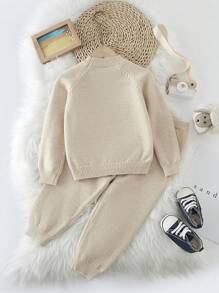 SHEIN Chico joven Jersey de manga raglán con pantalones tejidos - Albaricoque - Ver 2