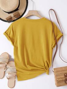 INAWLY Solid Batwing Sleeve Tee - Mustard Yellow - View 2