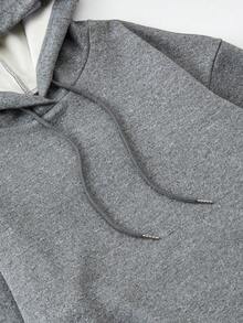 SHEIN Essnce 加絨內裏抽繩連帽衫 - 灰色 - 查看 5