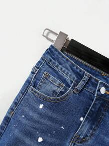 SHEIN Leap Crew Tween Boy Splash Ink Print Cat Scratch Jeans - Dark Wash - View 4