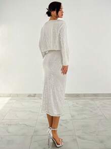 Aloruh 亮片短款上衣&高衩半身裙 - 銀色 - 查看 2