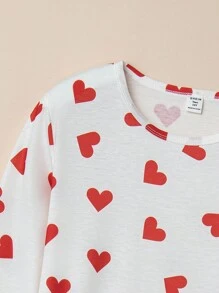 Chica adolescente Conjunto de pijama pantalones con camiseta con estampado de corazón