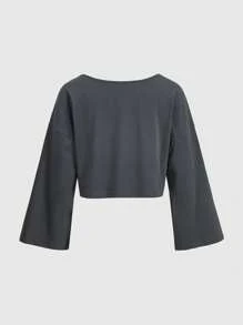 ROMWE Grunge Punk 女士骷髅印花落肩 T 恤，学校 - 灰色 - 查看 2