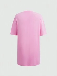 SHEIN EZwear Slogan Graphic Drop Shoulder Nightdress - Pink - View 2