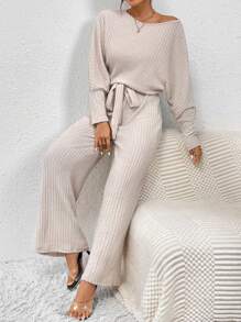 SHEIN Frenchy 蝙蝠袖腰帶連身褲