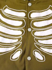 Hombres 1 pieza Cazadora de universidad con patrón de esqueleto de dos tonos ribete de rayas