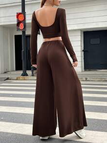 SHEIN EZwear Conjunto De Dos Piezas - Marrón - Ver 2