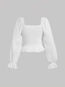 SHEIN MOD Plus Ruched Bust Knot Front Flounce Sleeve Peplum Blouse - Multicolor - View 2