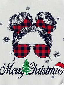 Tween Girl 1pc Christmas Print Hooded Sweatshirt - White - View 7