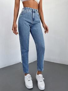 High Waisted Straight Leg Jeans - Baby Blue - View 5