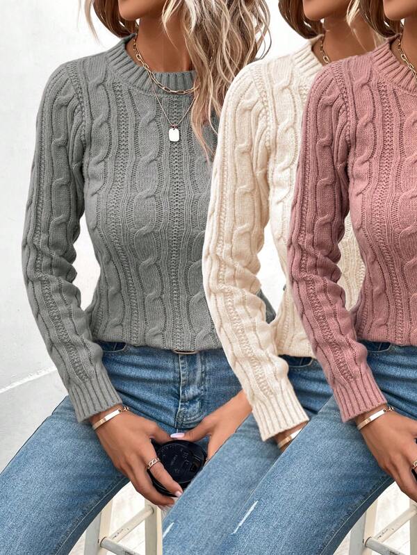 SHEIN Essnce 3pcs/Set Cable Knit Sweater