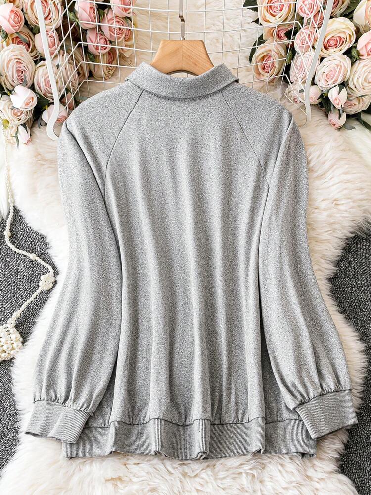 Plus Raglan Sleeve Half Button Kangaroo Pocket Sweatshirt
