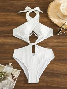 Women's Cross Strap Cut Out One-piece Swimsuit - White - View 6