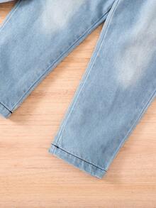 SHEIN 男小童格紋印花襯衫&牛仔褲