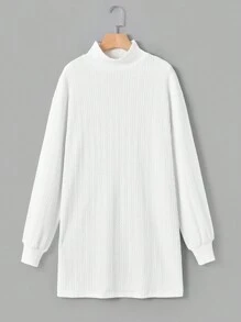 SHEIN EZwear Turtleneck Drop Shoulder Tee Dress - Apricot - View 1