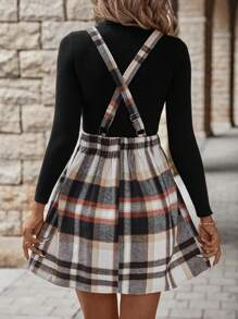 SHEIN LUNE 格紋印花背帶洋裝不帶T恤 - 彩色 - 查看 2