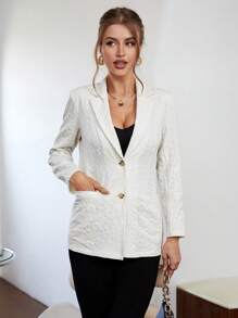 SHEIN Privé Jacquard Single Breasted Blazer - Apricot - View 5