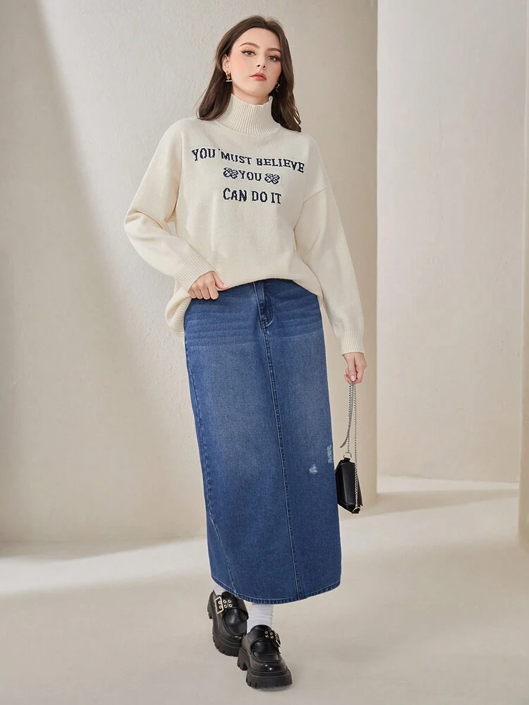 Women'S High Neck Drop Shoulder Sweater