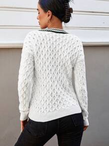 RueChic Pull À Ourlet À Rayures En Tricot Torsadé Épaule tombante