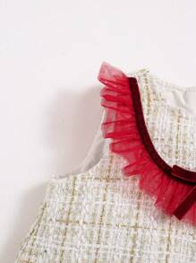 SHEIN Baby Girl Mock Neck Tee & Plaid Ruffle Trim Dress - Apricot - View 5