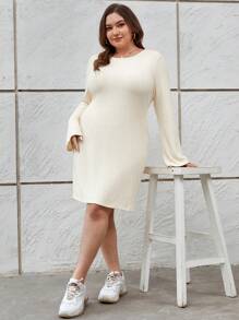 SHEIN Essnce 大碼素色條紋針織洋裝 - 杏色 - 查看 4