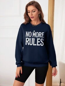 SHEIN Essnce 女款字樣印花運動衫 - 藏蓝色 - 查看 7